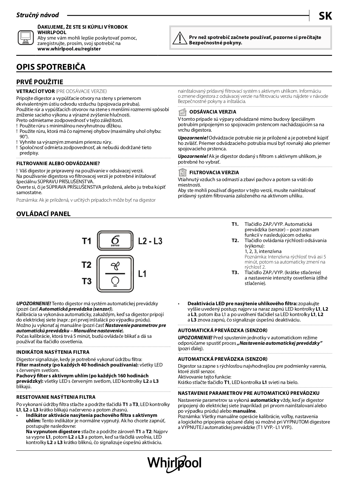 WHIRLPOOL WAG HID 53F LE X Daily Reference Guide