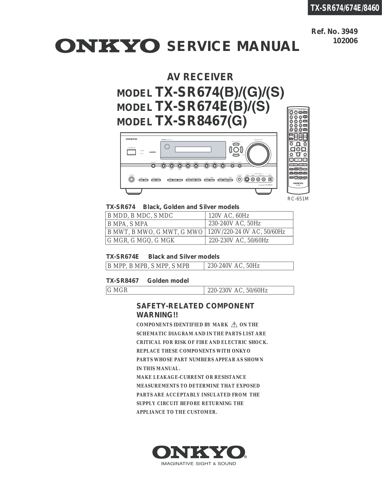 Onkyo TX-SR8467, TX-SR674E Service Manual