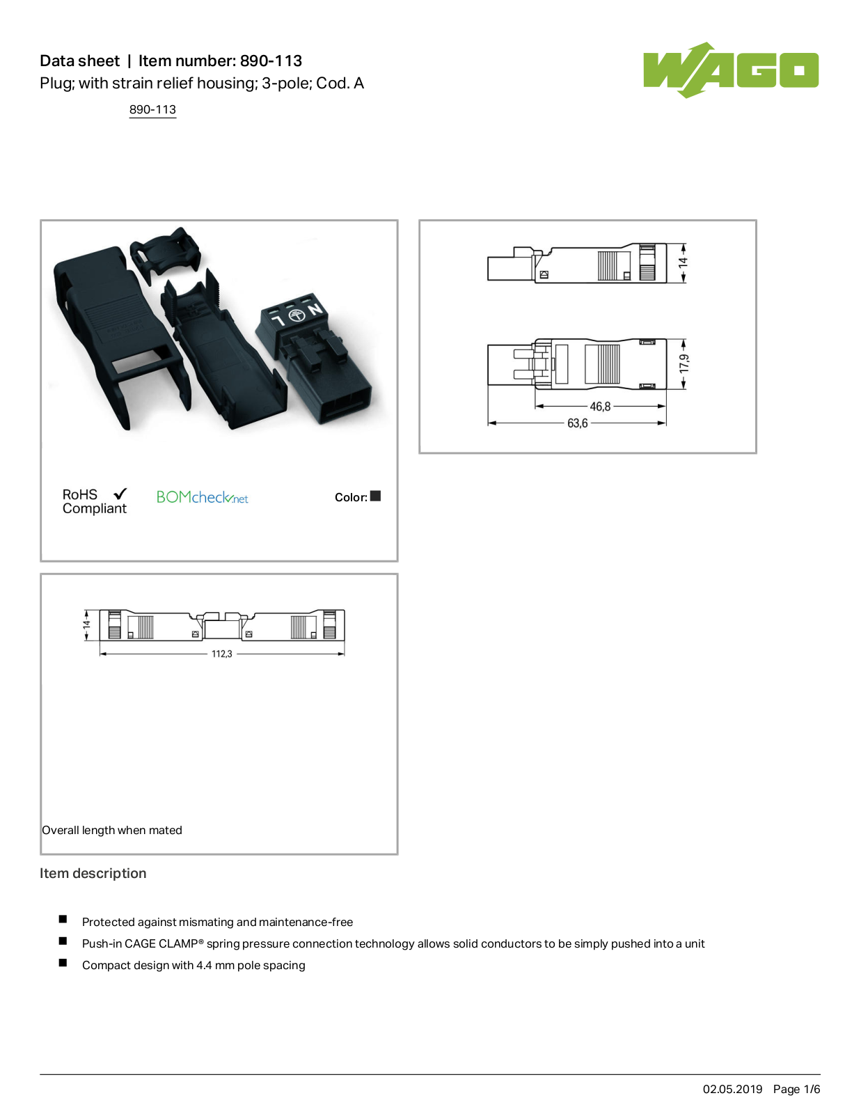 Wago 890-113 Data Sheet