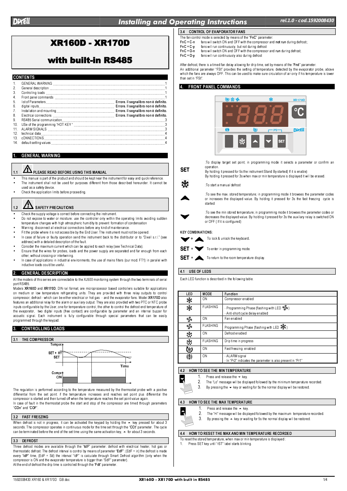 Dixell XR170D, XR160D User Manual