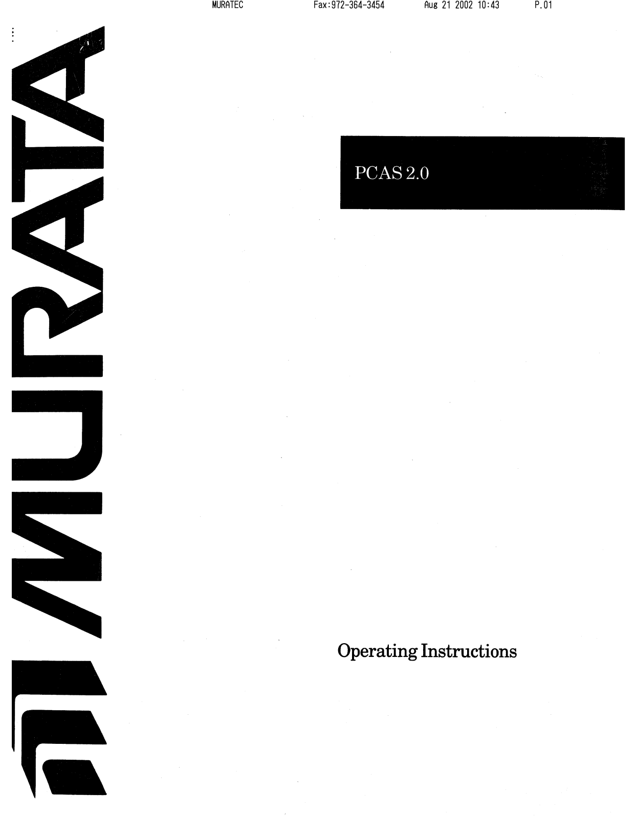 Muratec PCAS 2.0 Operating Manual
