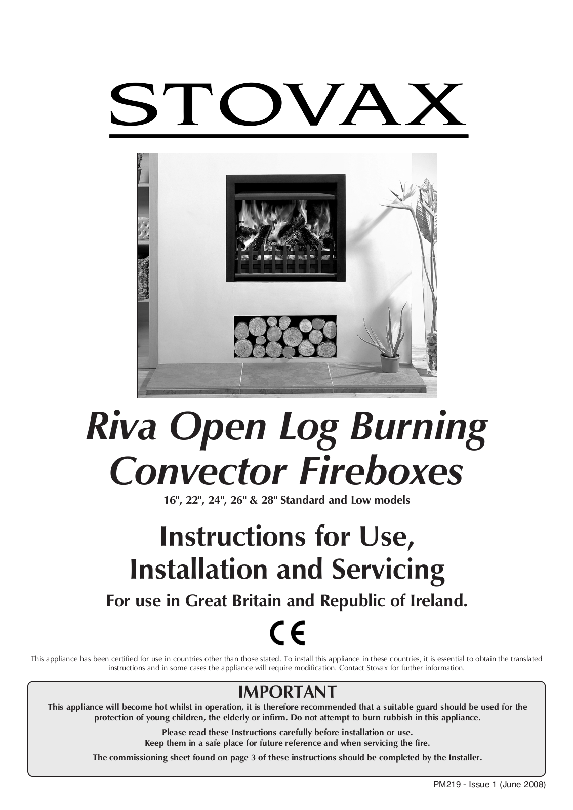 Stovax Riva Open Log Burning Convector Fireboxes User Manual