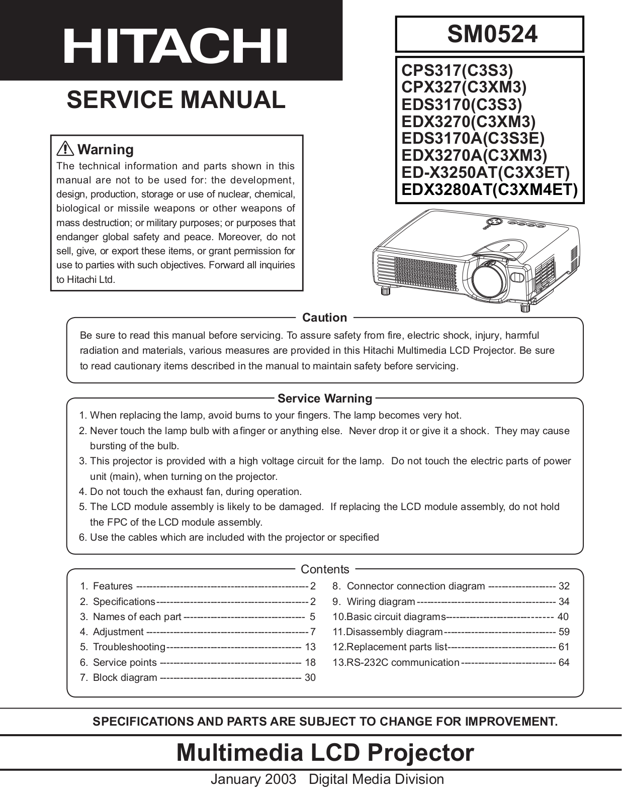 Hitachi ED-X3280 User Manual