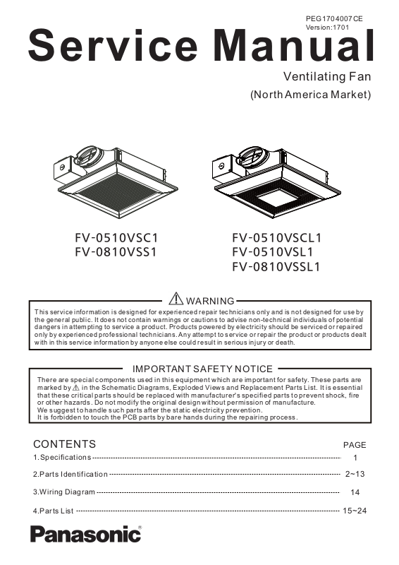 Panasonic FV0510VSC1, FV0810VSS1, FV0510VSCL1, FV0510VSL1, FV