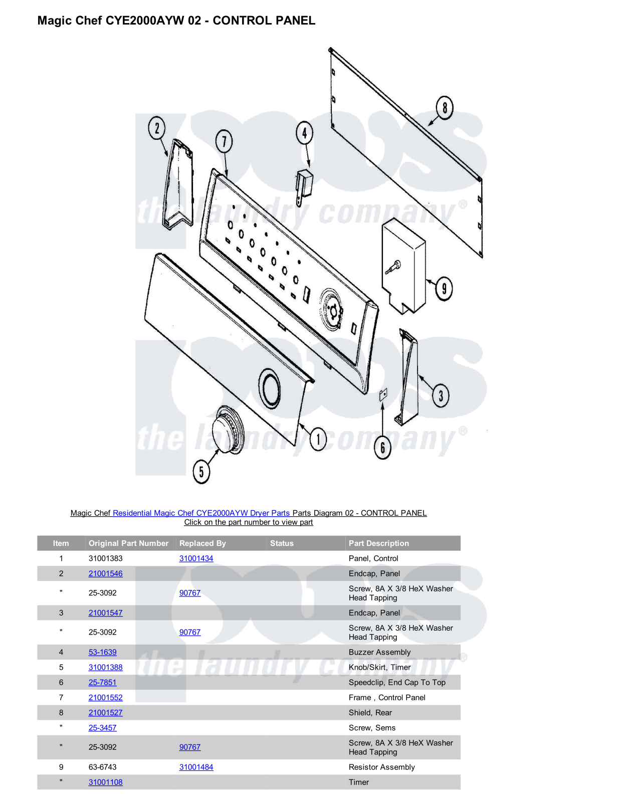 Magic Chef CYE2000AYW Parts Diagram