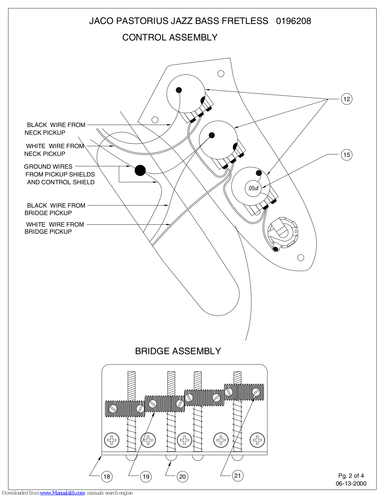 Fender Jaco Pastorius Jazz, Jaco Pastorius Jazz Fretless, 196208 Diagram