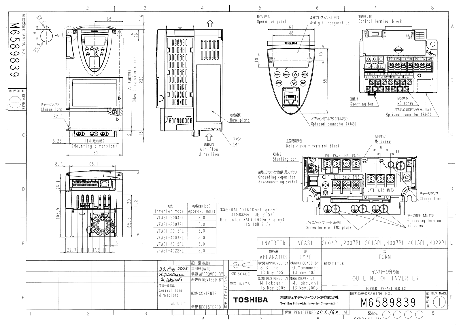 Toshiba 2004PL, 2007PL, 2015PL, 4007PL, 4015PL Dimensional Sheet