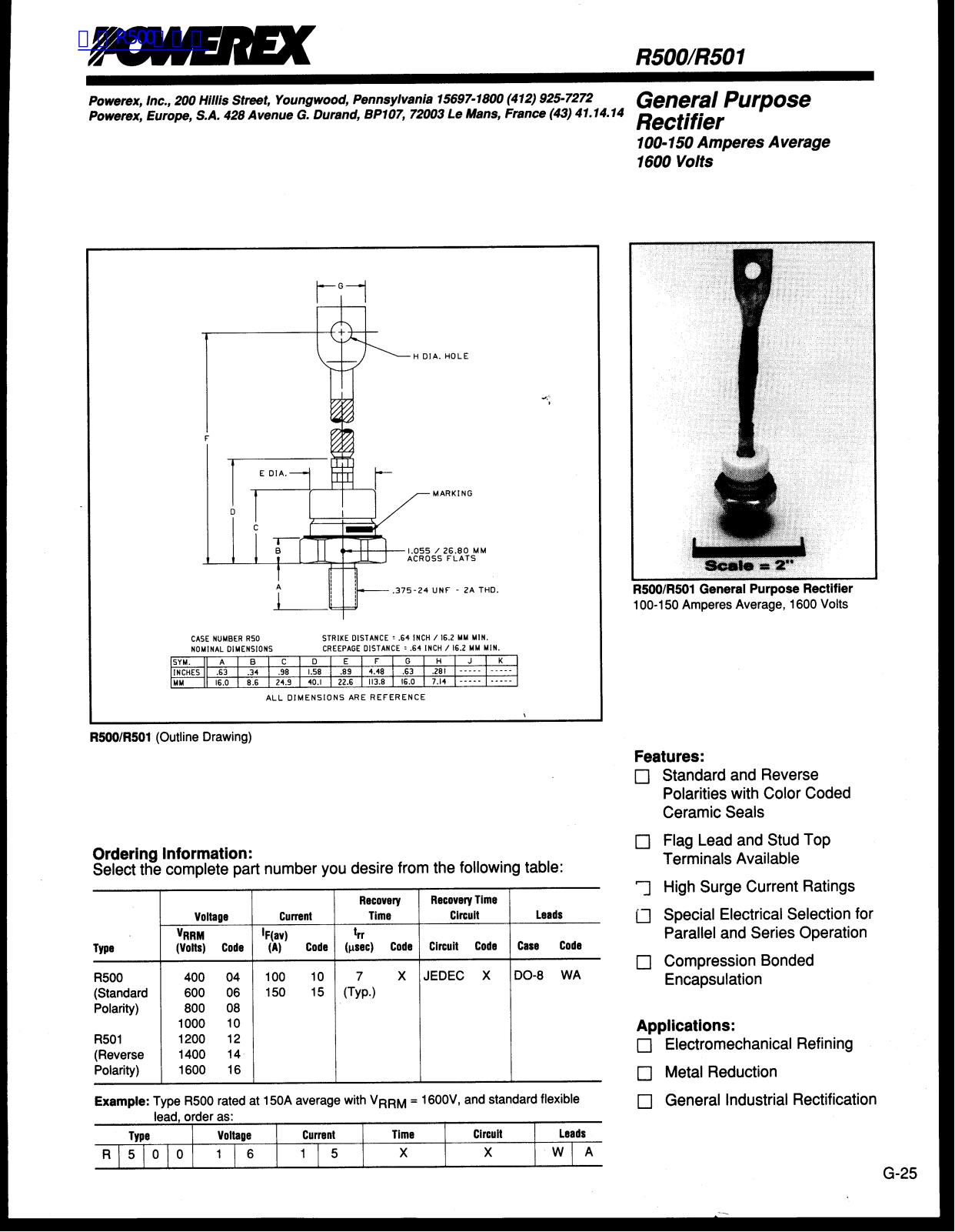 POWEREX R500, R501 Technical data