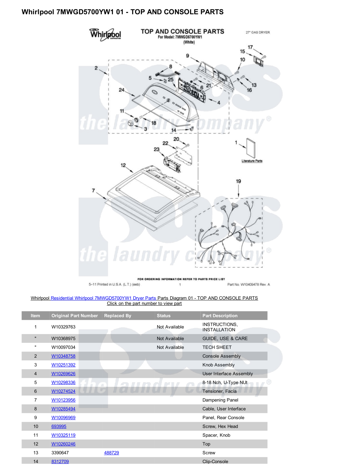 Whirlpool 7MWGD5700YW1 Parts Diagram