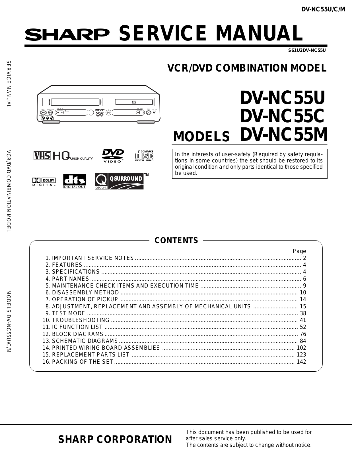 Sharp DV-NC55M, DV-NC55U, DV-NC55C User Manual