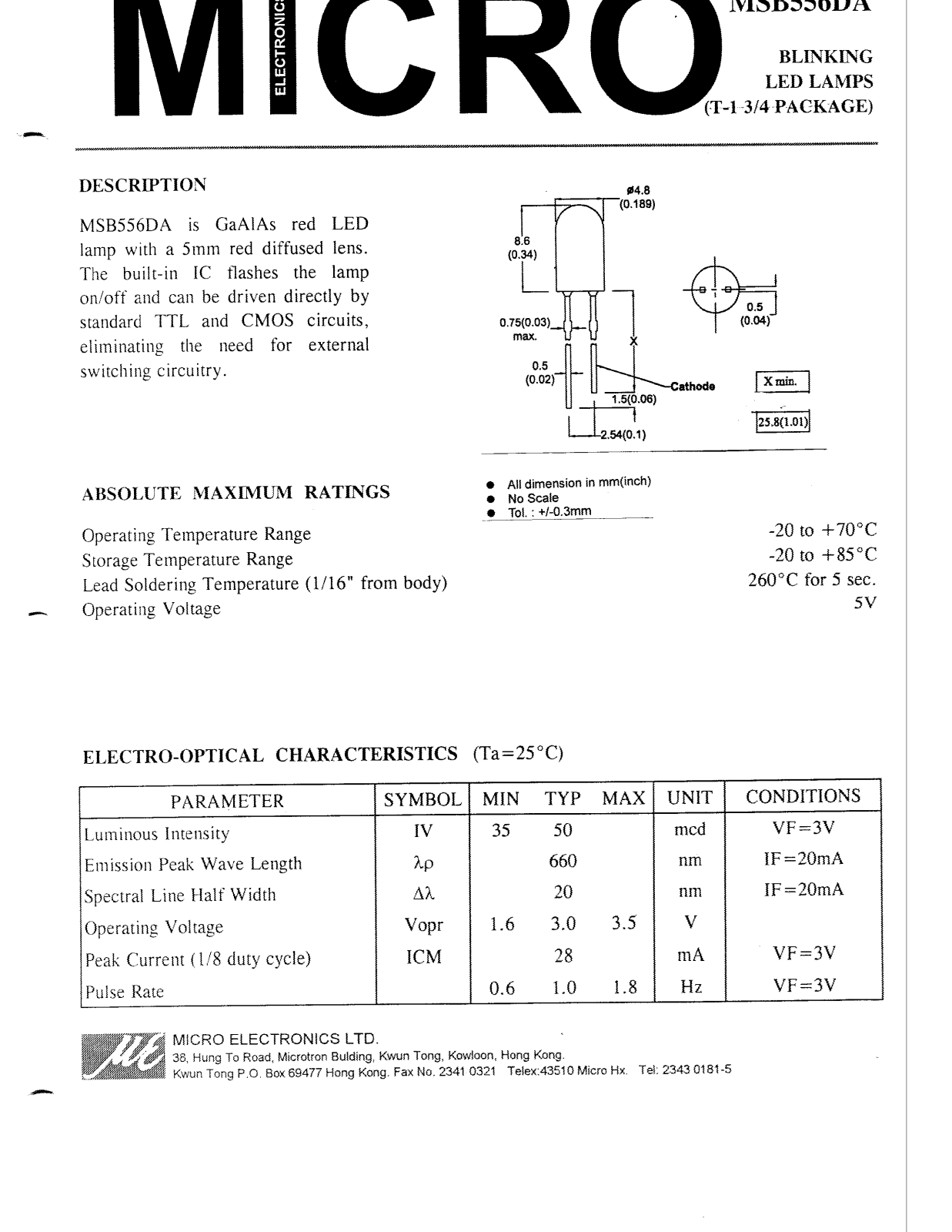 MICRO MSB556DA Datasheet