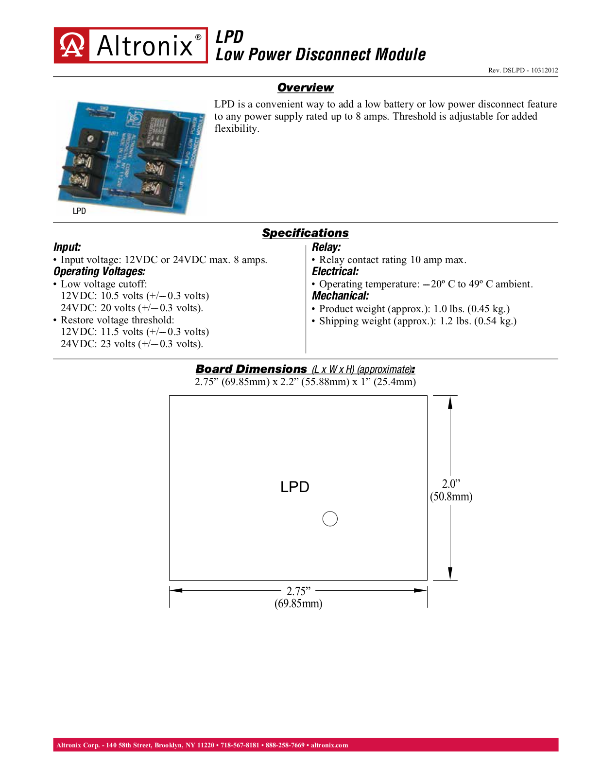 Altronix LPD Data Sheet