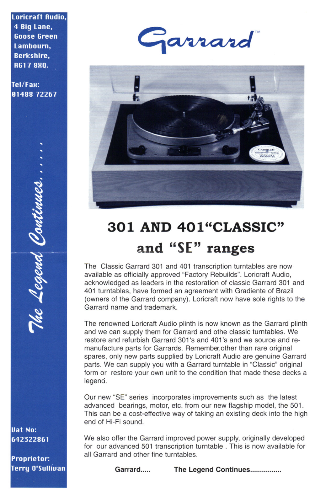 Garrard 301 Classic Brochure