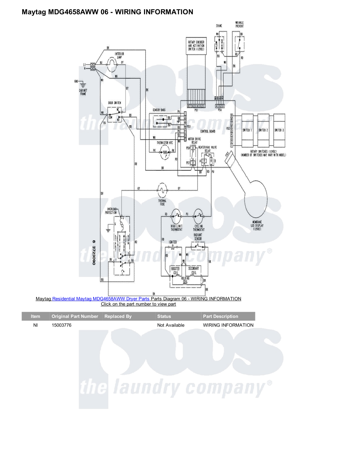 Maytag MDG4658AWW Parts Diagram