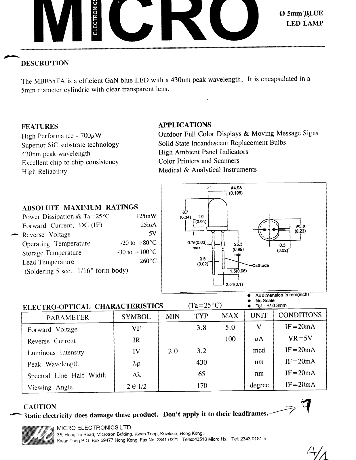 MICRO MBB55TA Datasheet