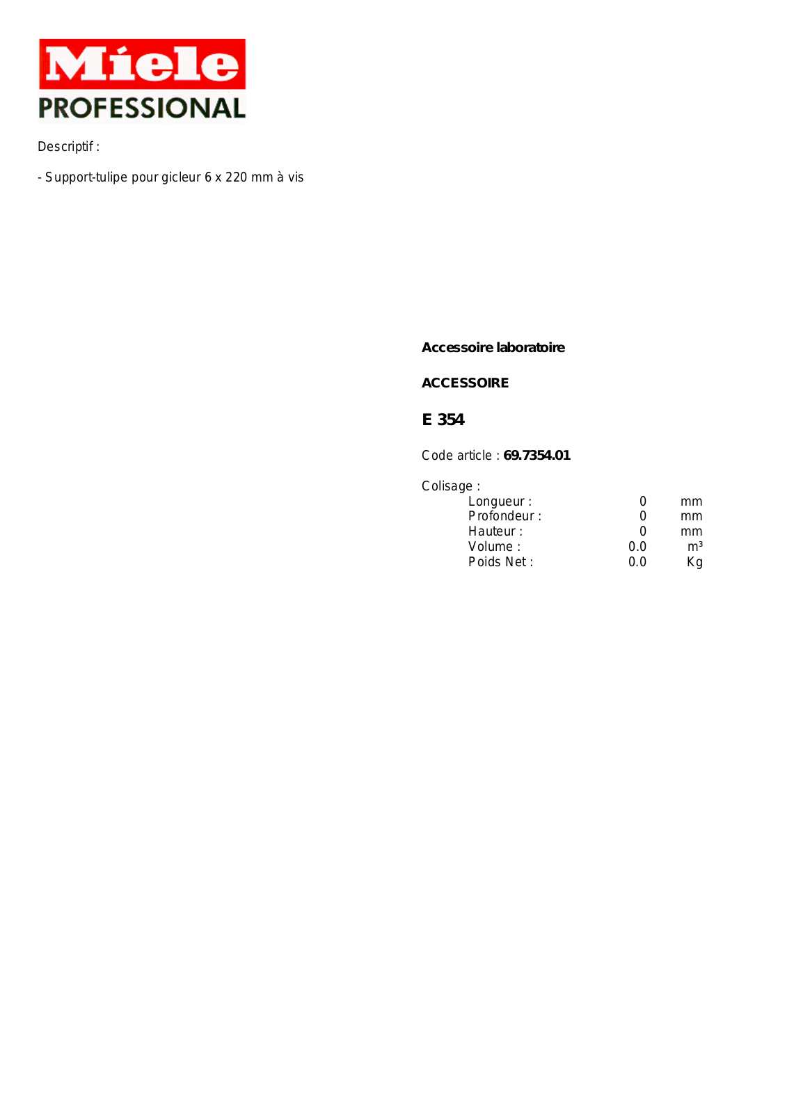 MIELE E 354 DESCRIPTIF User Manual