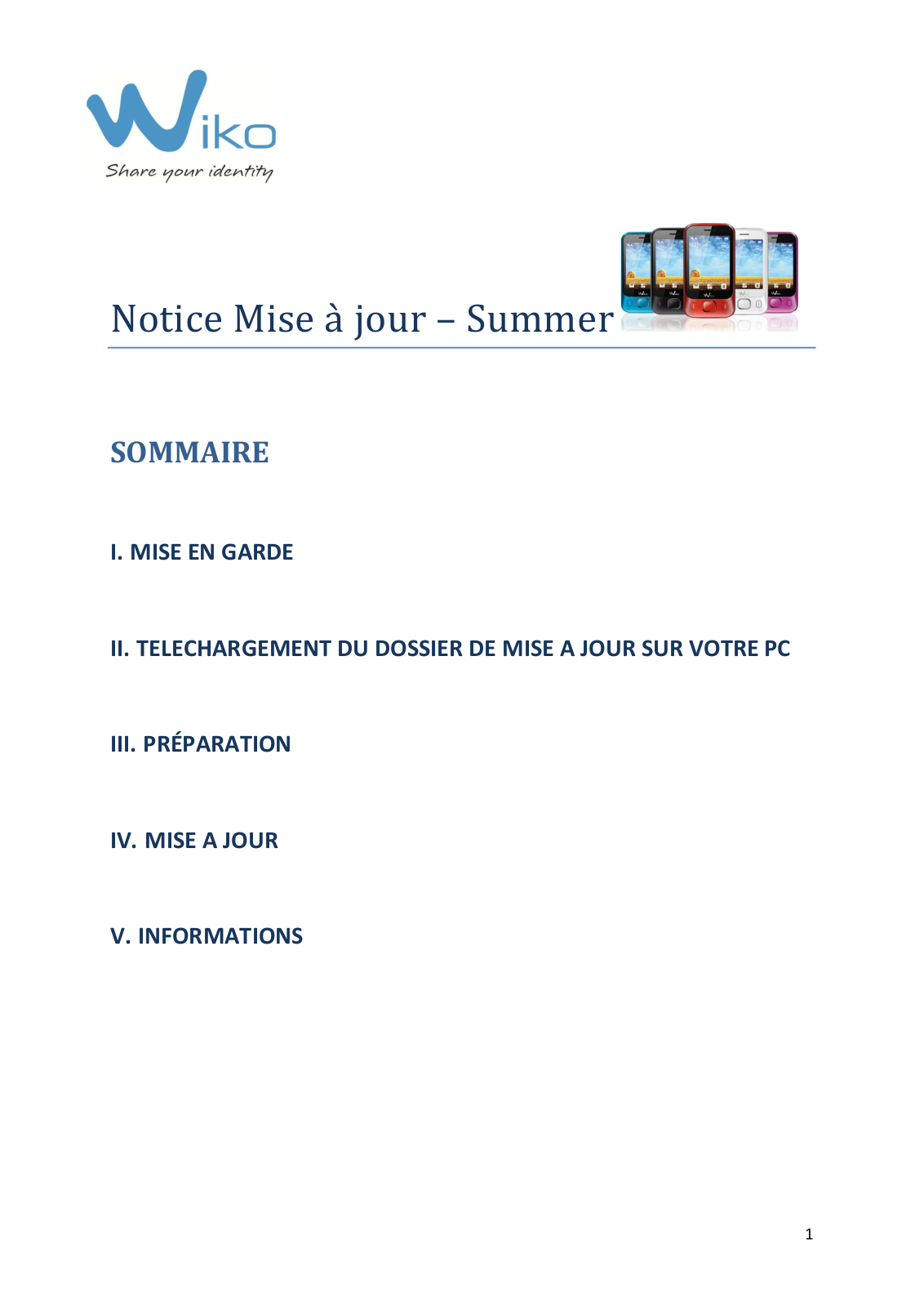 WIKO Summer Notice de mise à jour