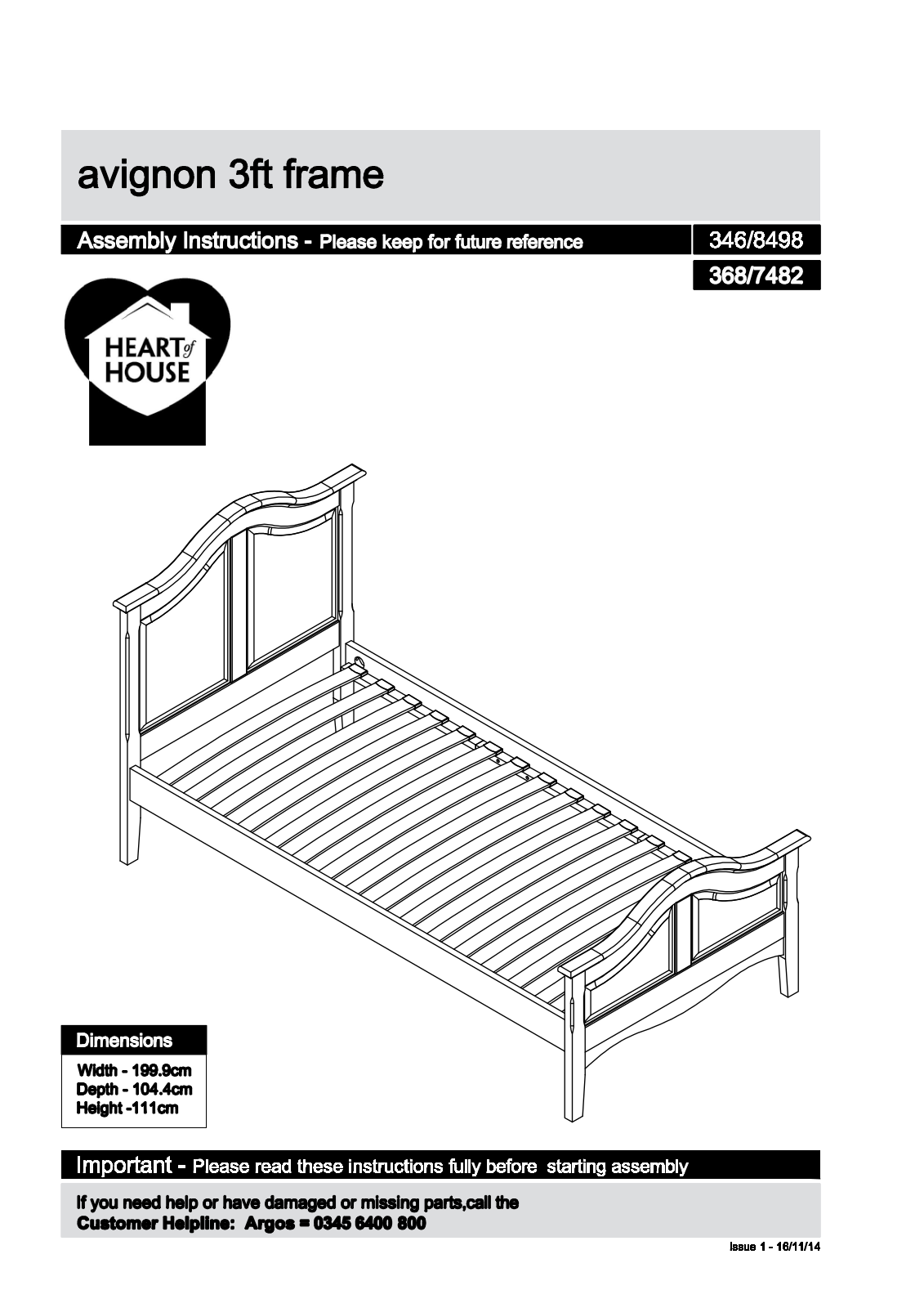 Argos Avignon 3ft frame ASSEMBLY INSTRUCTIONS