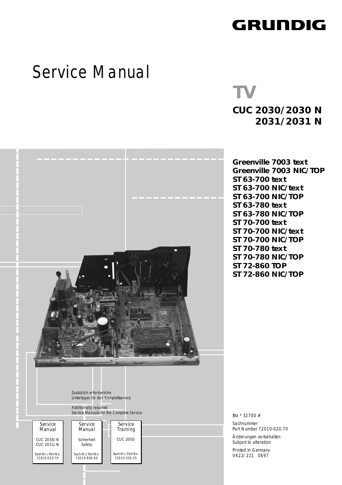 Grundig ST 70-700, ST 63-780 NIC-TOP, ST 72-860 NIC-TOP, ST 72-860 TOP, ST 70-780 NIC-TOP Service Manual