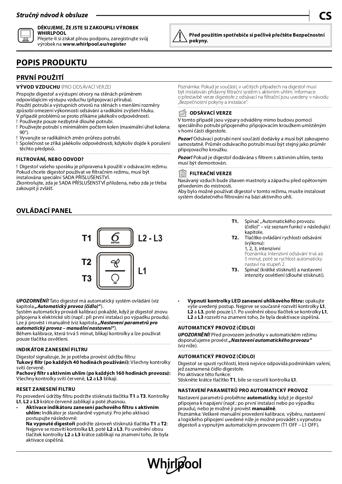 WHIRLPOOL WAG HID 53F LE X Daily Reference Guide