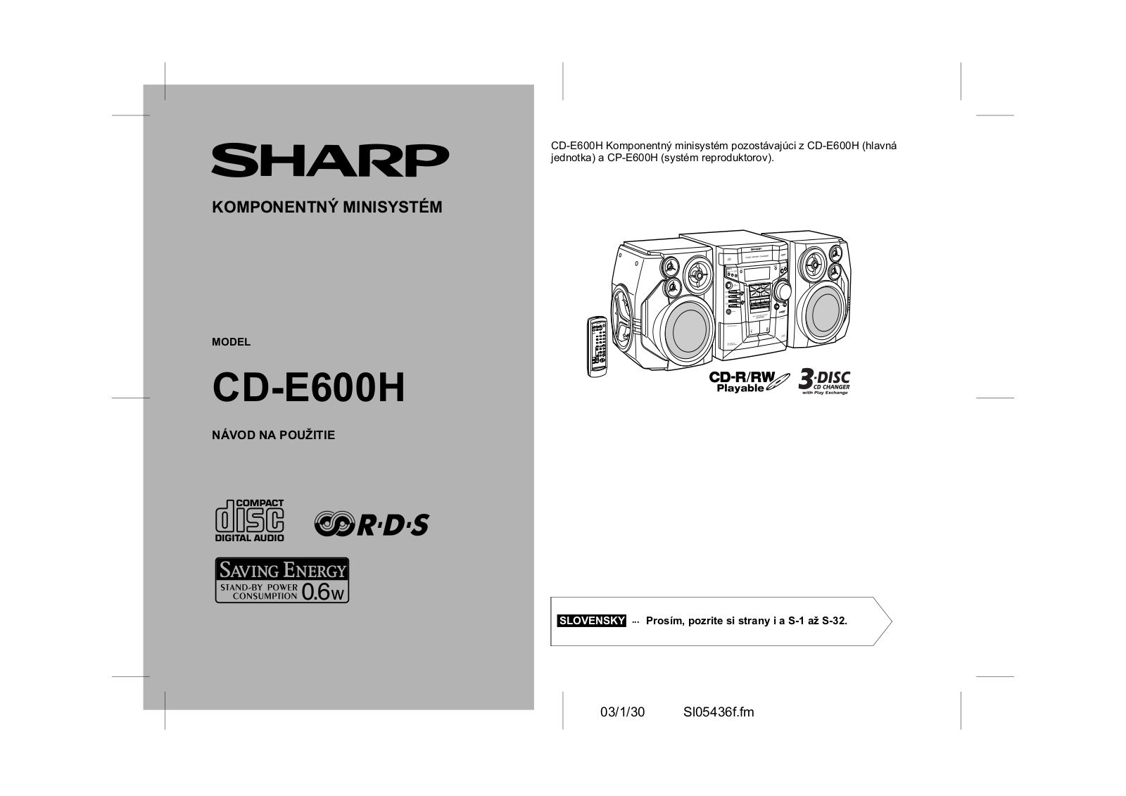 Sharp CD-E600H User Manual