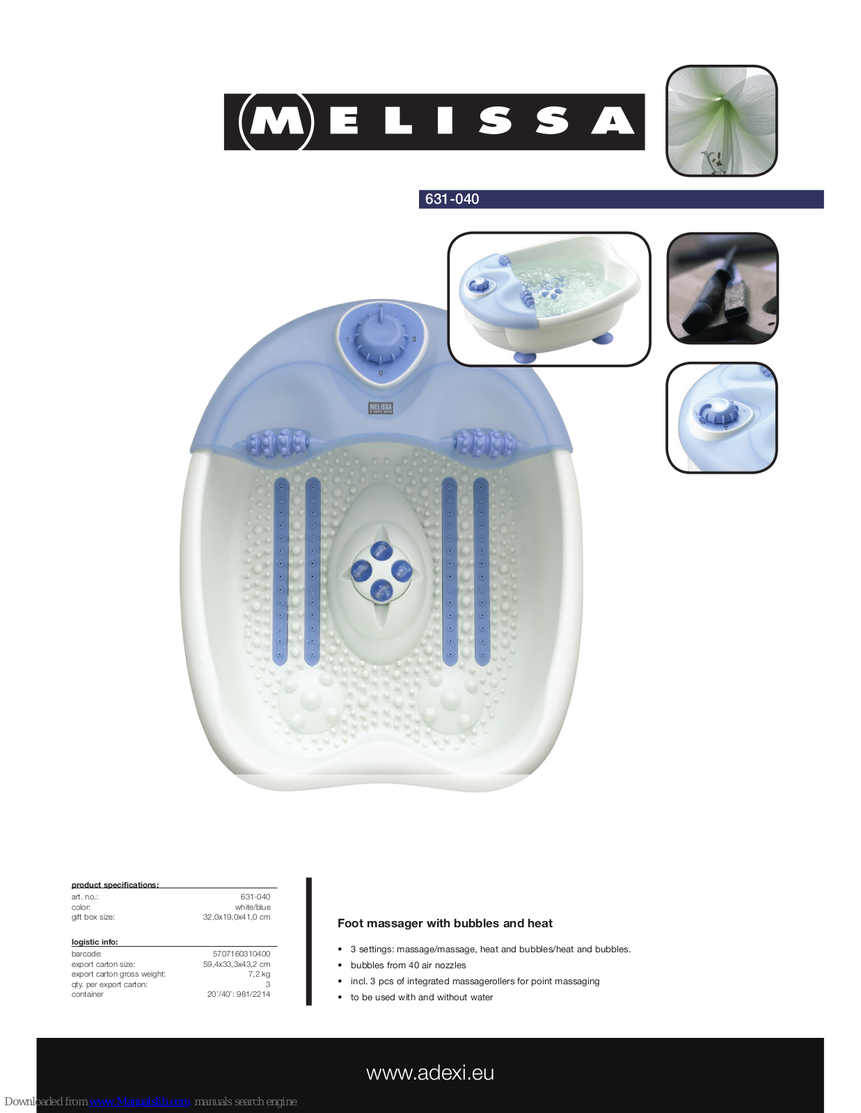 Melissa Foot Massager, 631-040 Specifications - ManualMachine.com
