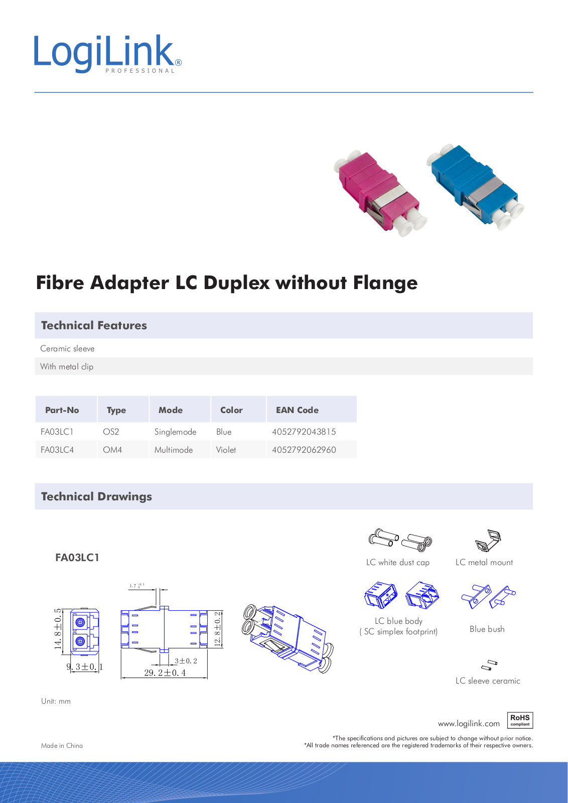 LOGILINK FA03LC4, FA03LC1 Datasheet - ManualMachine.com