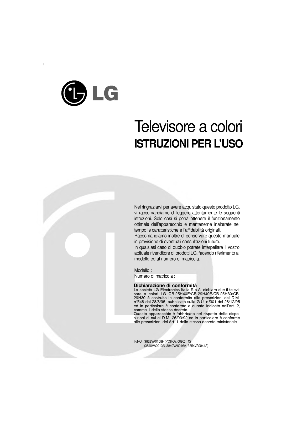 Lg CB-29H40E, CB-25H40E, CB-29H30, CB-25H30 User Manual