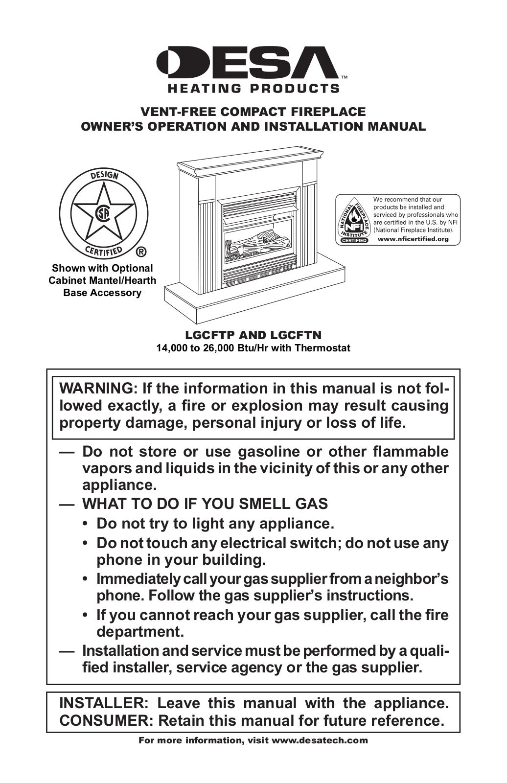 Desa LGCFTN, LGCFTP User Manual