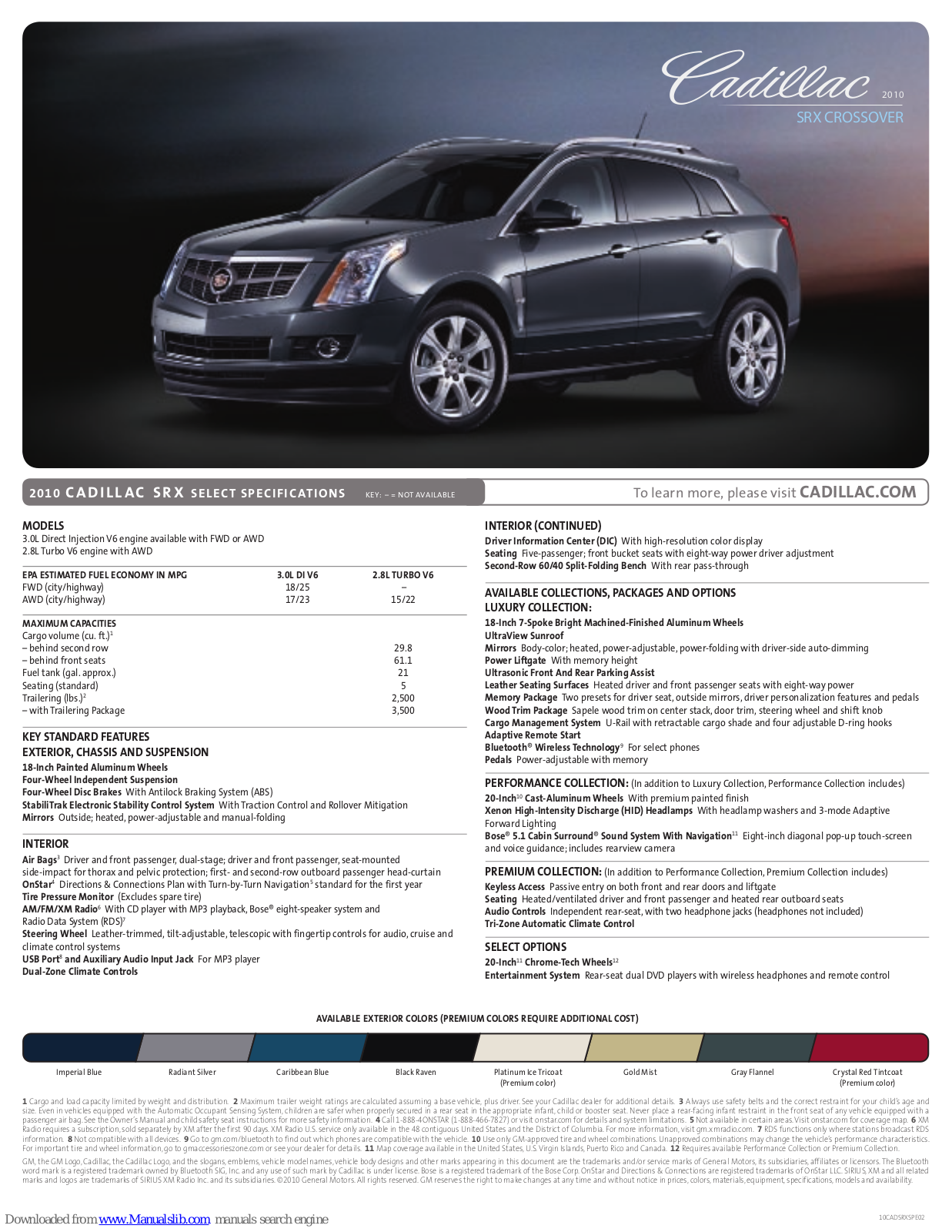 Cadillac SRX CROSSOVER - BROCHURE 2010, 2010 SRX CROSSOVER Brochure