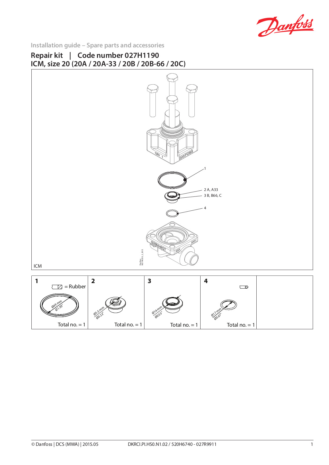 Danfoss ICM 20, ICM 20A, ICM 20A-33, ICM 20B, ICM 20B-66 Installation guide