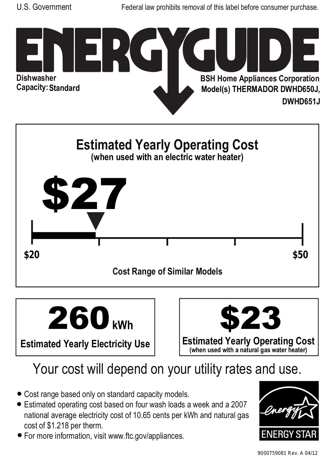 Thermador DWHD650JPR Energy Guide