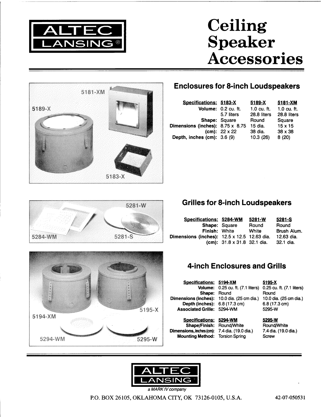 Altec Lansing 5281-S, 5183-X, 5284-WM, 5189-X, 5295-W User Manual