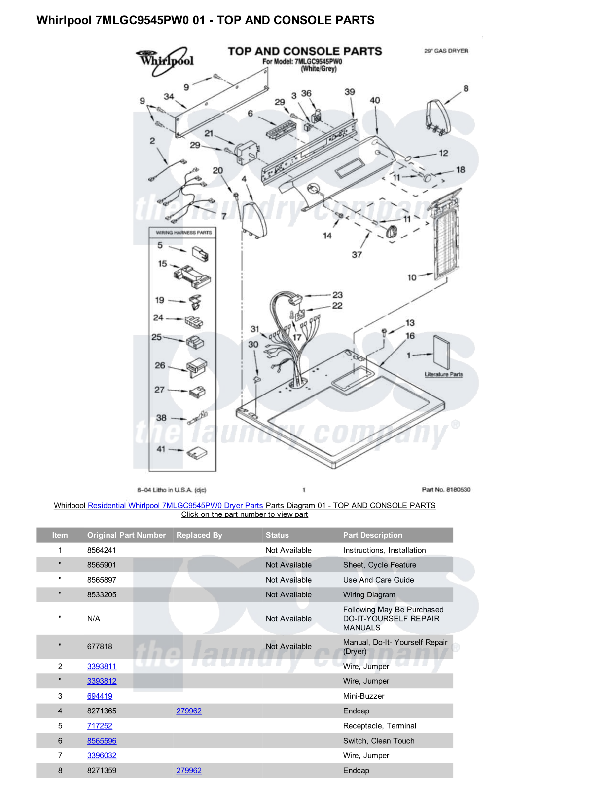 Whirlpool 7MLGC9545PW0 Parts Diagram