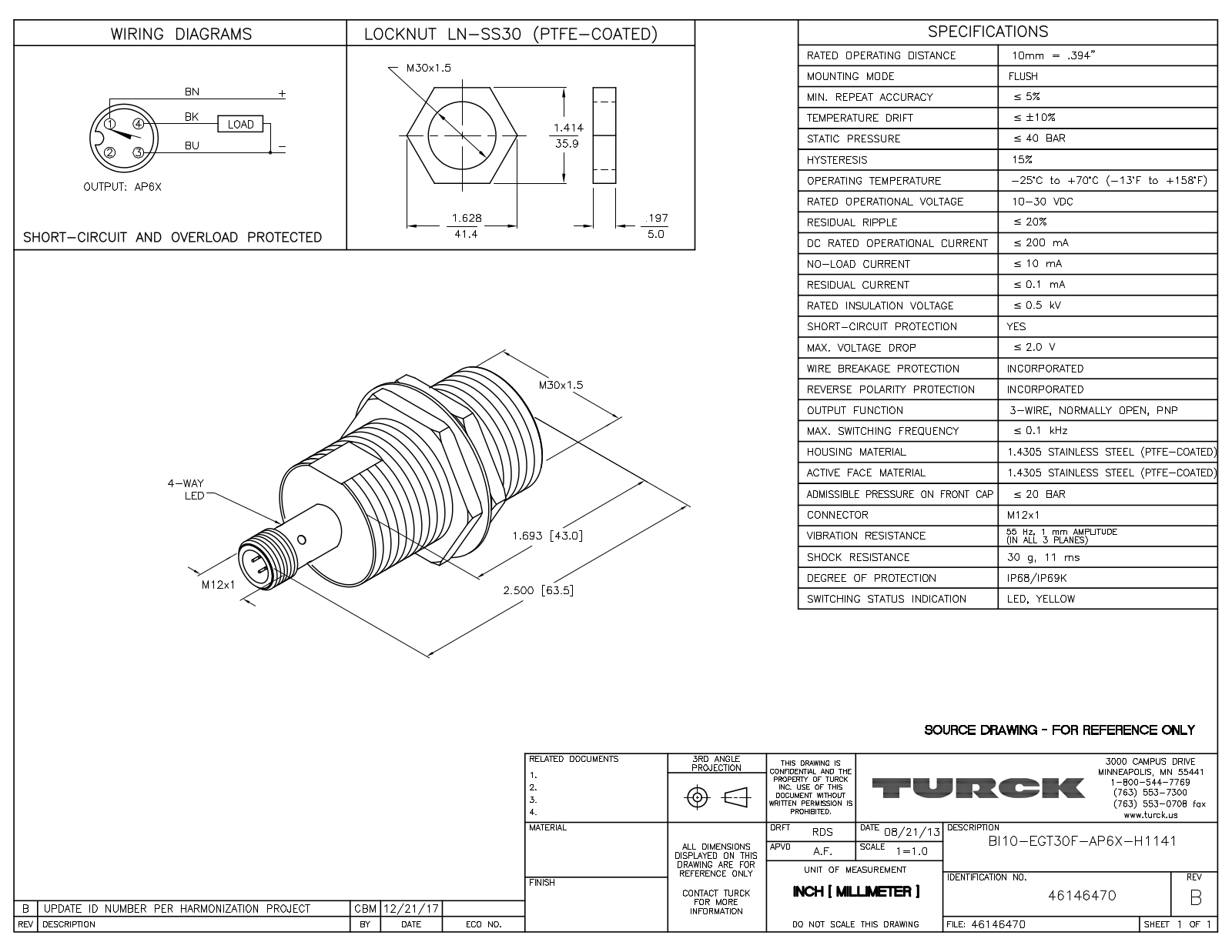 Turck BI10-EGT30F-AP6X-H1141 Data Sheet