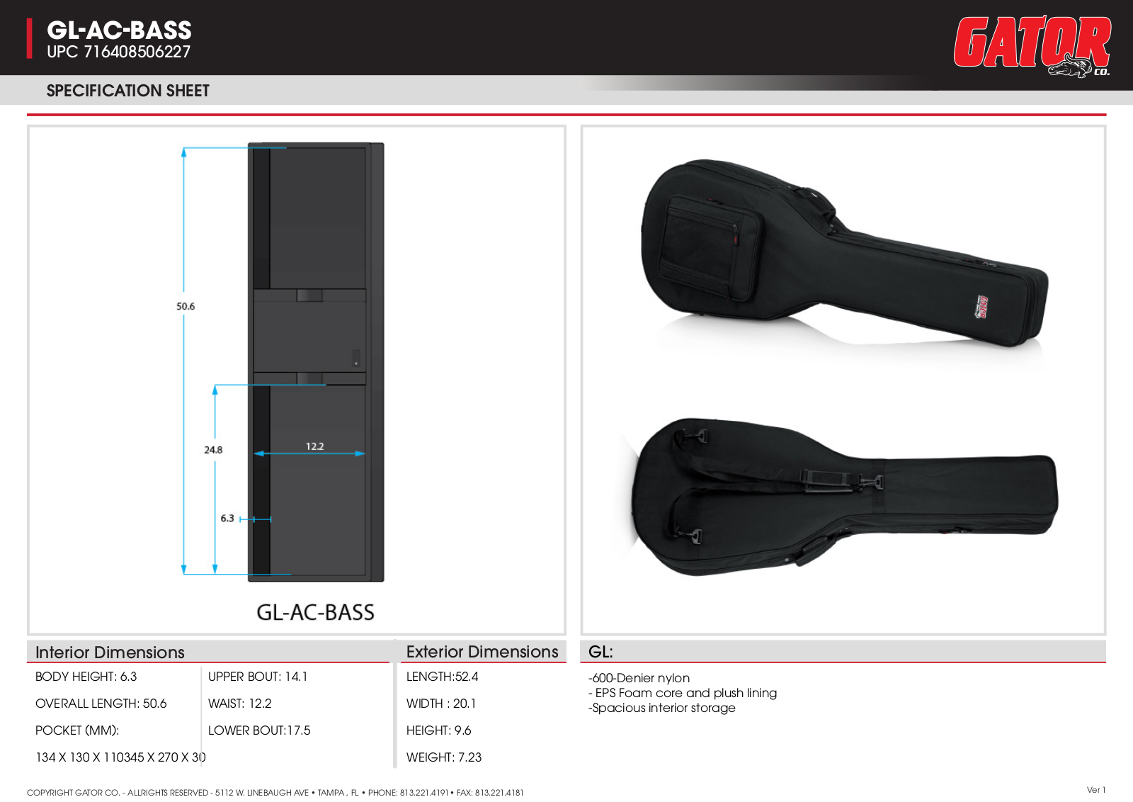 Gator GC-BASS, GC-APX Specifications