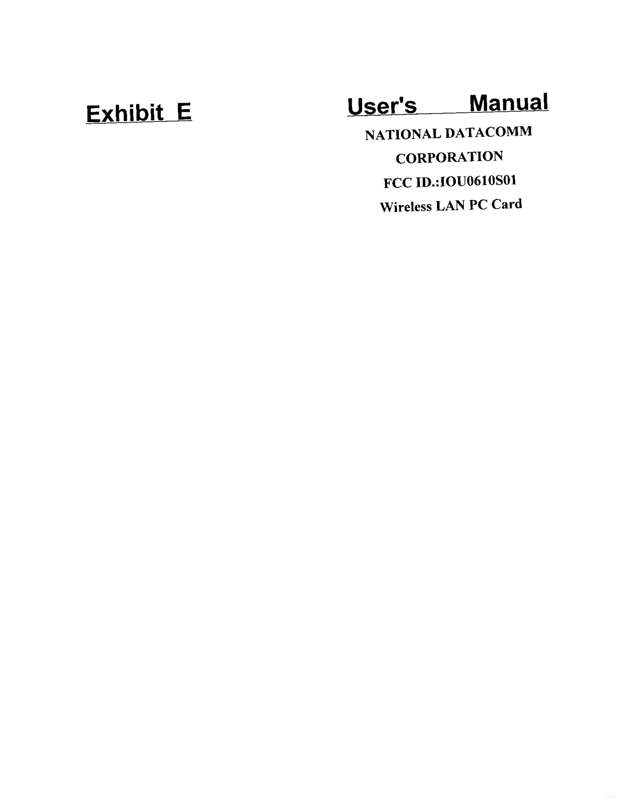 National Datacomm 0610S01 User Manual