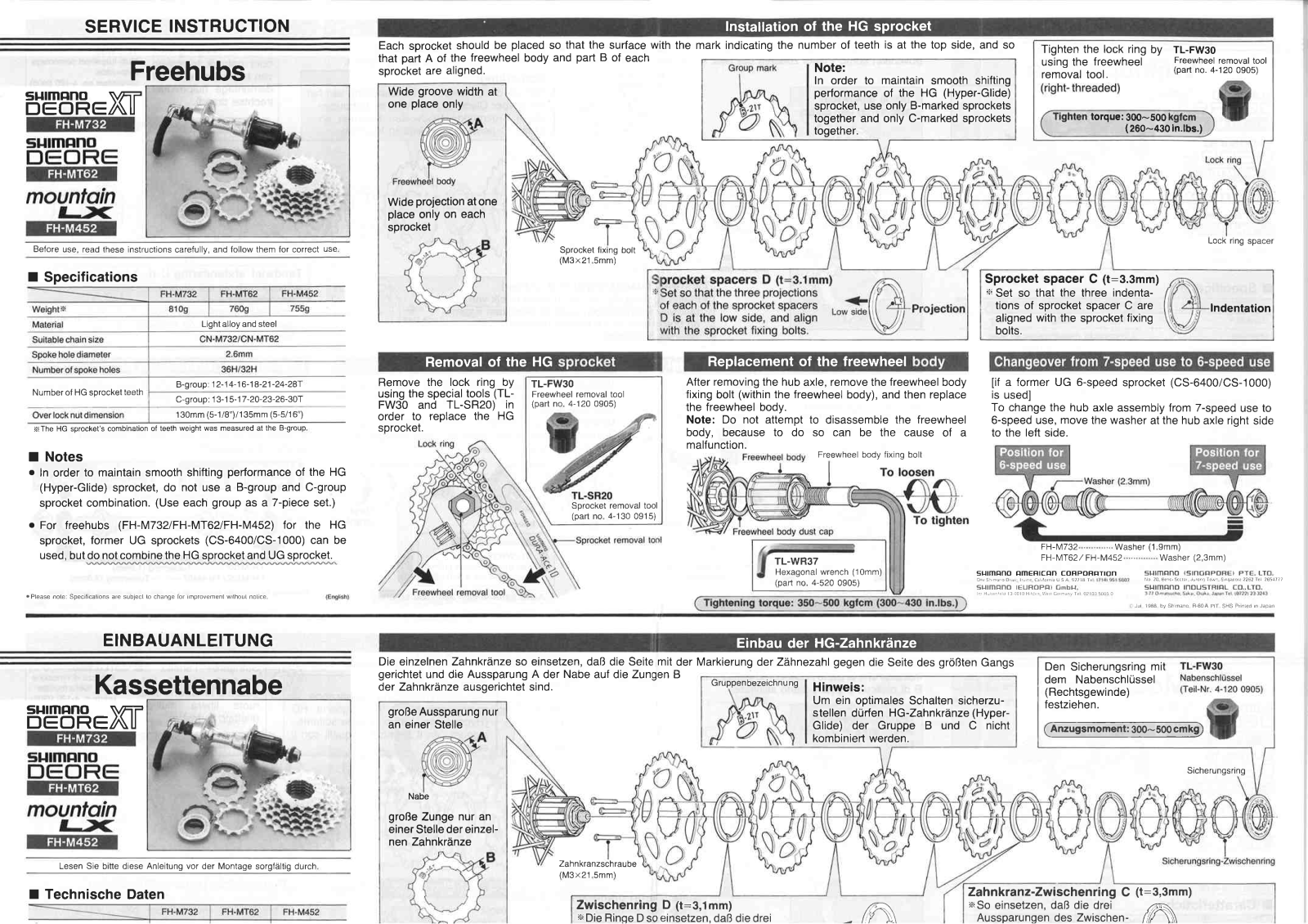 Shimano FH-M452, FH-M732, FH-MT62 Service Instructions - ManualMachine.com