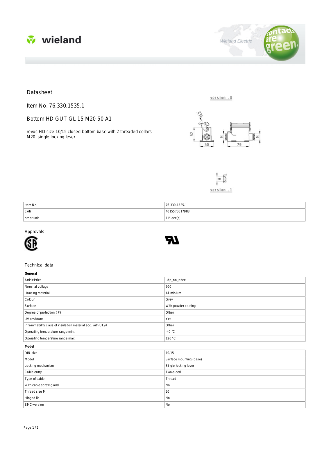 Wieland 76.330.1535.1 Data Sheet