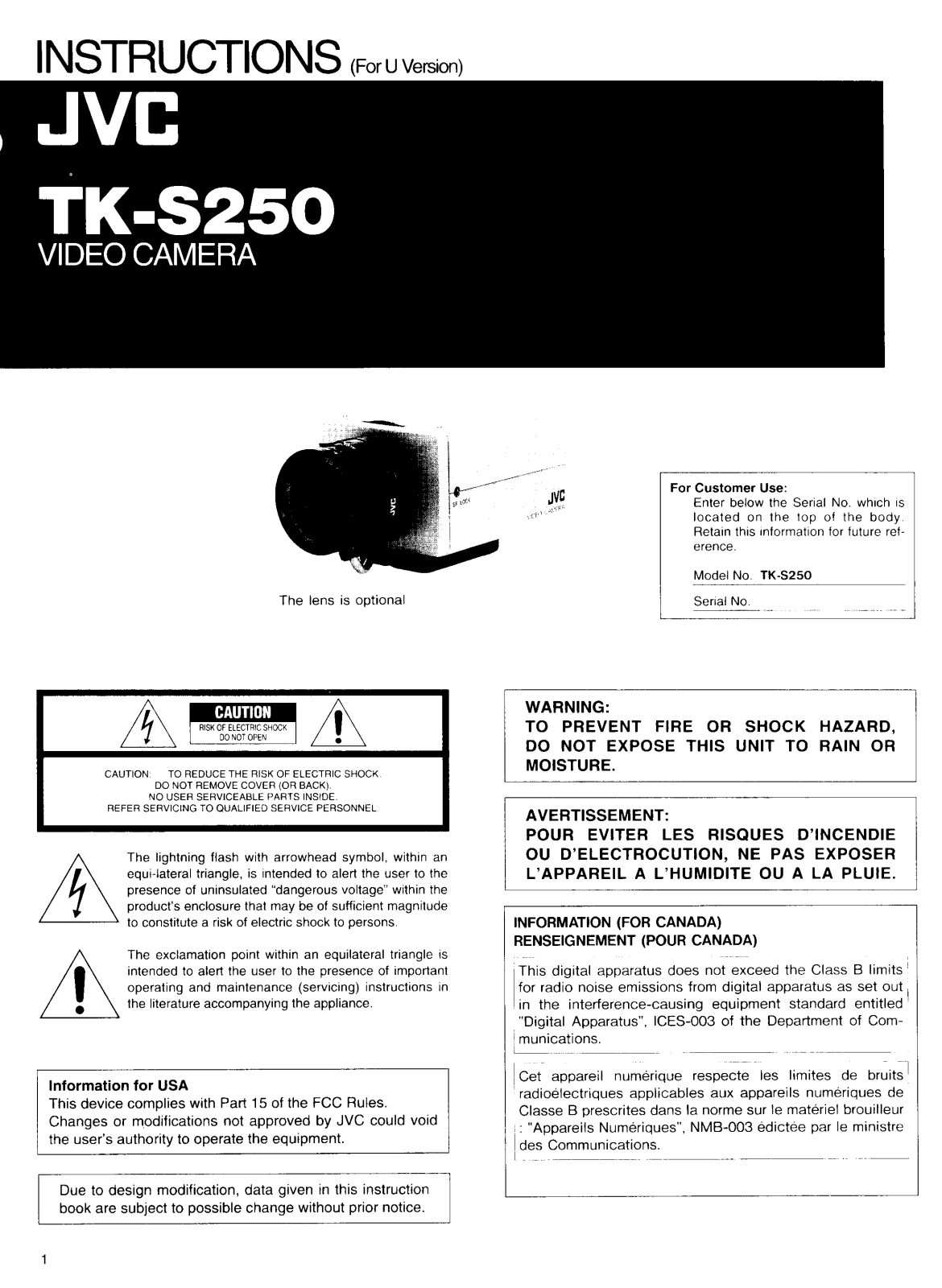 JVC TK-S250 User Manual