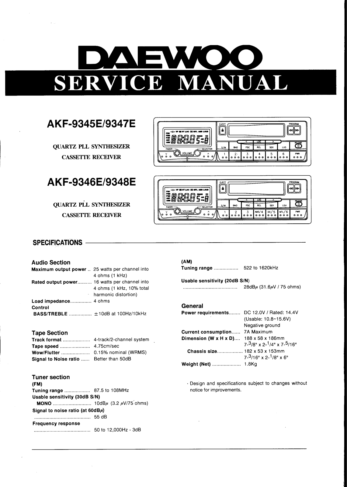 DAEWOO AKF9345E, AKF-9347E, AKF-9346E, AKF-9348E Service Manual