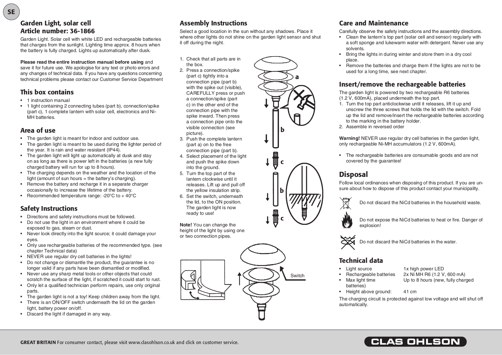 Clas Ohlson 36-1866 Instruction Manual