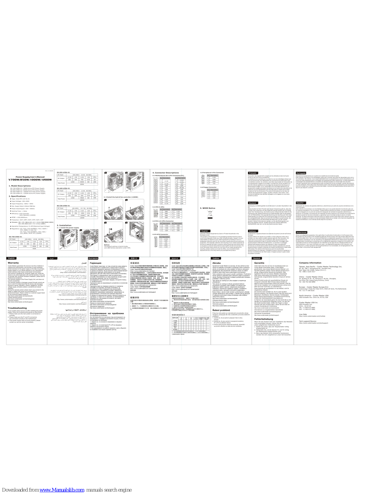 Cooler Master V700W, V850W, V1000W, V1200W, RS-850-AFBA-G1 User Manual