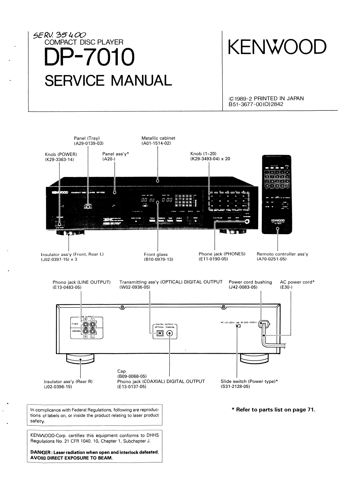 Kenwood DP-7010 Service manual