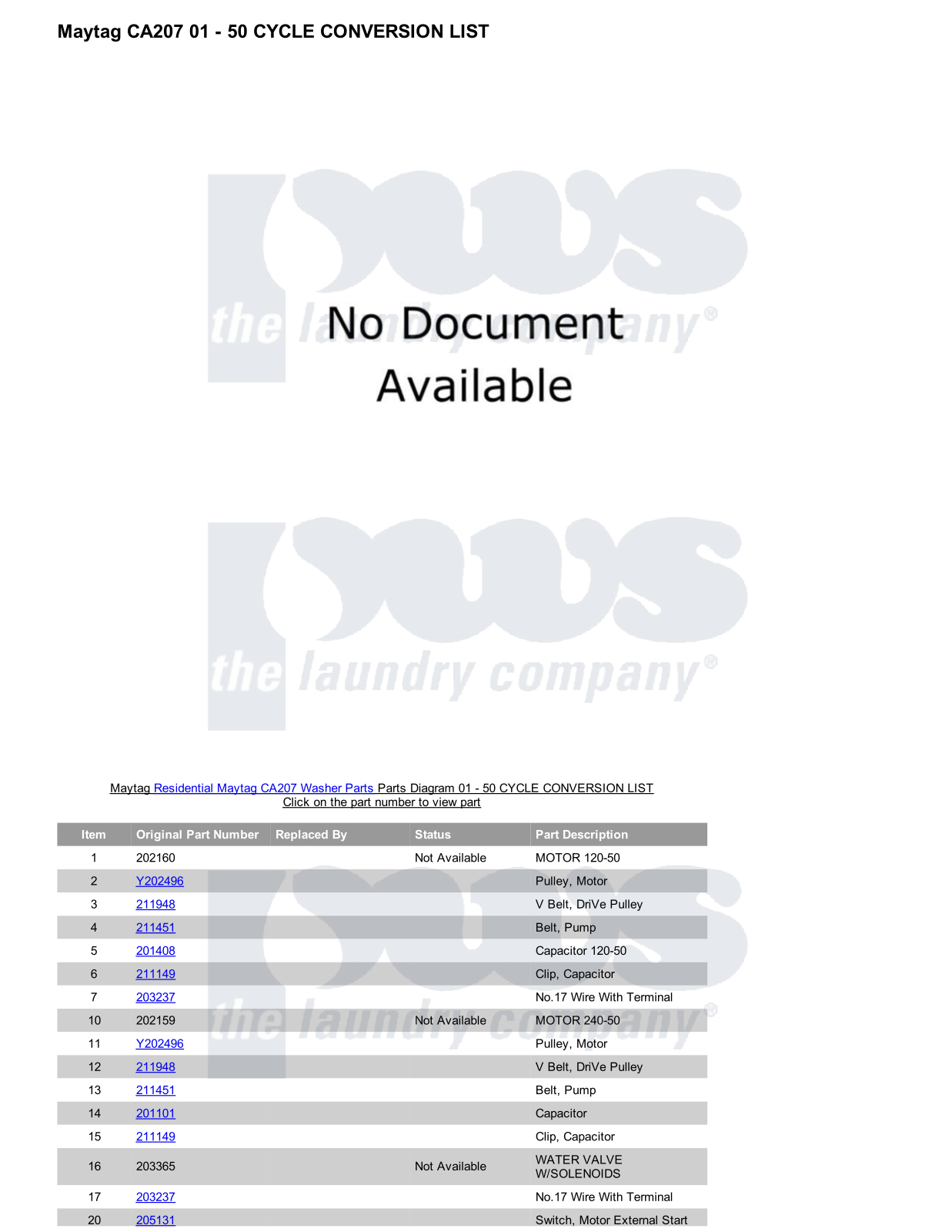 Maytag CA207 Parts Diagram