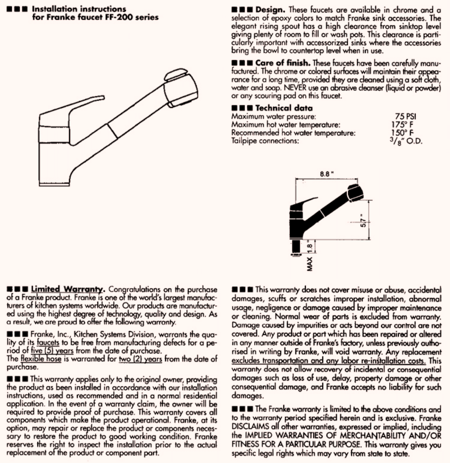 Franke Foodservice FF-200 Installation  Manual