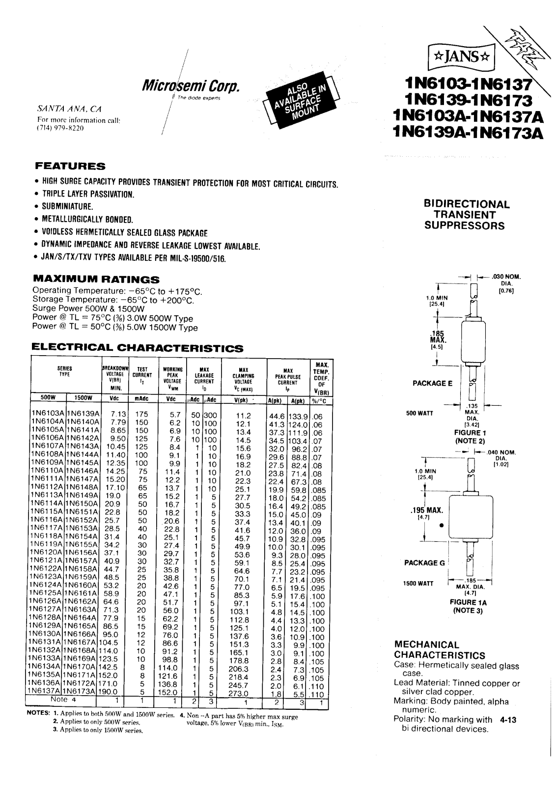 Microsemi Corporation 1N6159, 1N6158US, 1N6158AUS, 1N6158A, 1N6158 Datasheet