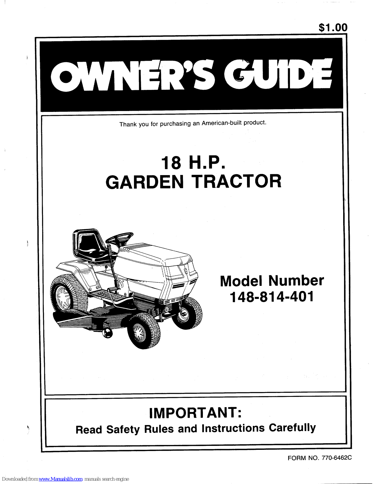 MTD 148-814-401, 814 Owner's Manual