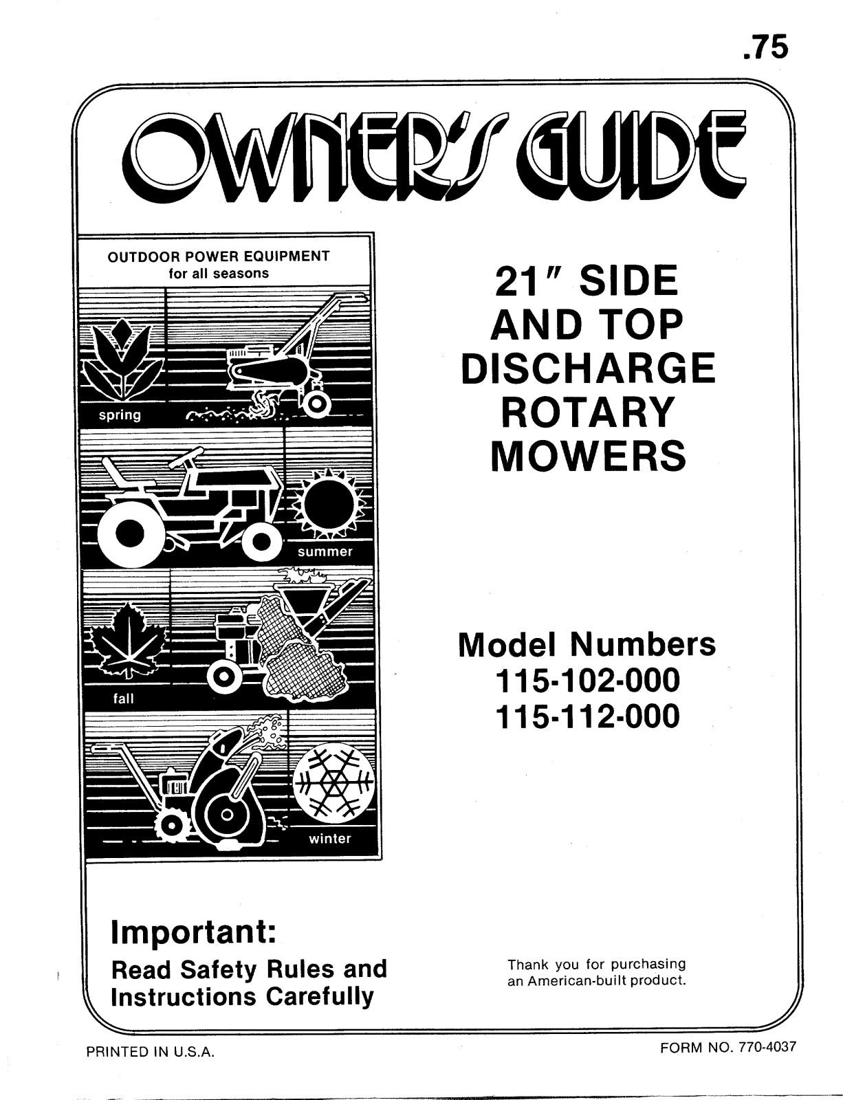 MTD 115-112-000, 115-102-000 User Manual