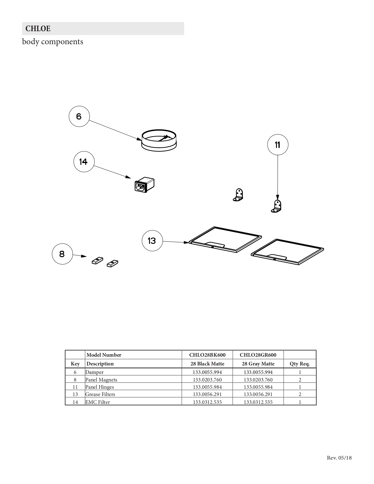 Faber CHLO28BK600 Parts List